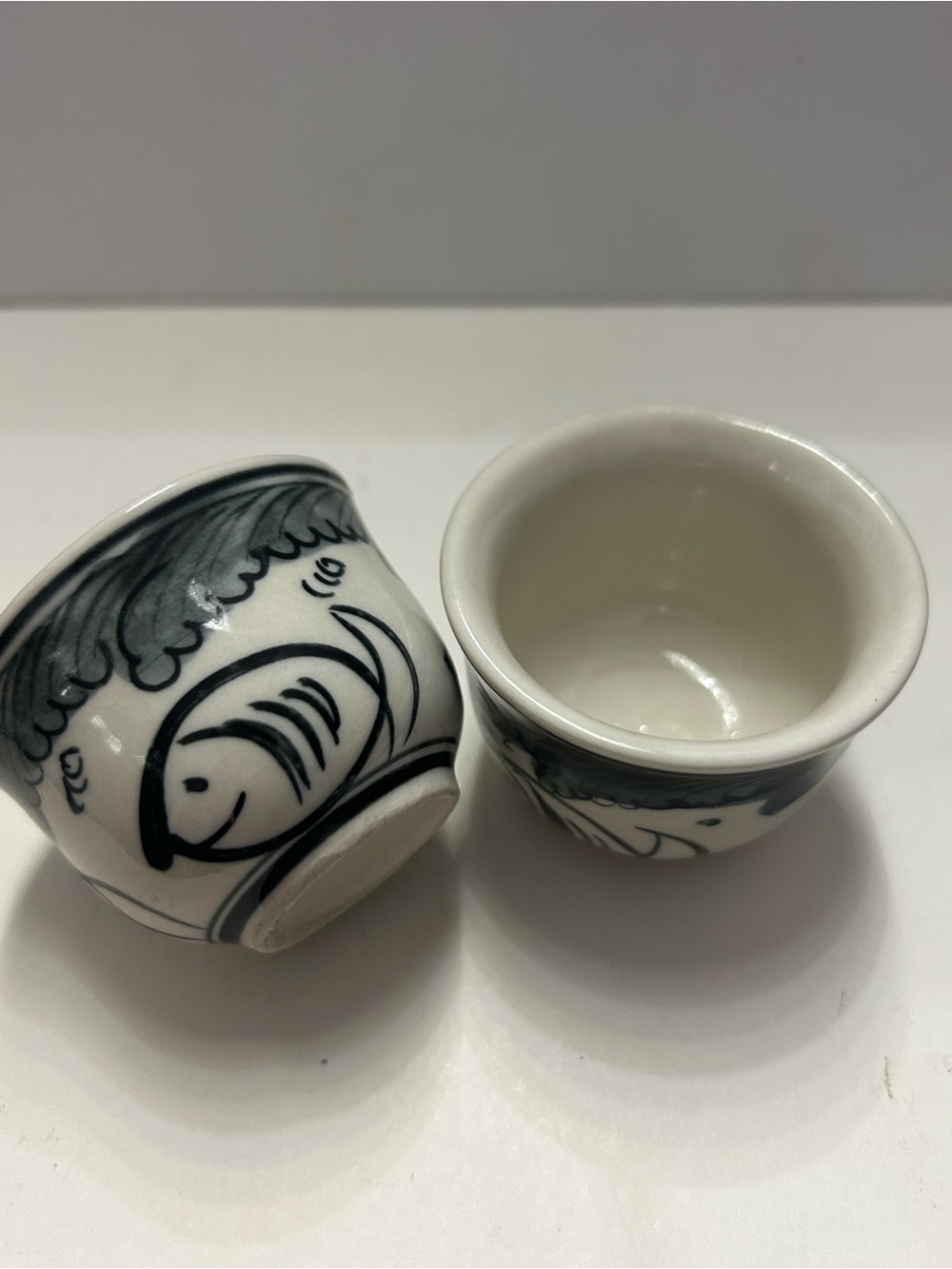 Ceramic Sake Cups Set of 2 – Blue Fish Japanese Style Drinkware